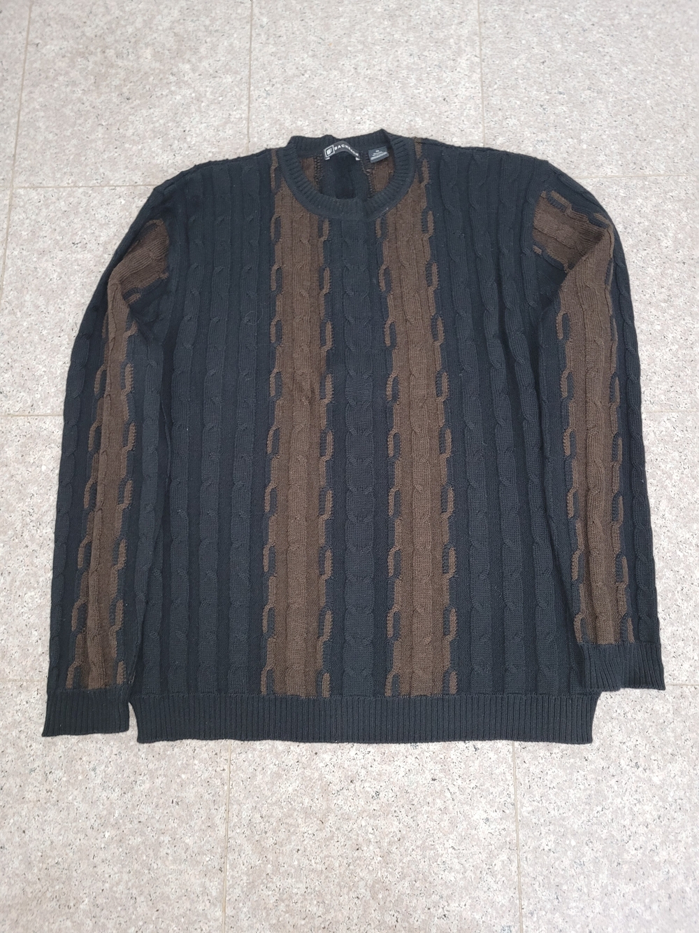 Bachrach Men's Black and Brown Textured Striped Wool Blend Size XL